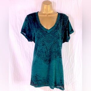 Harley Davidson Sz L Paris Texas Emerald T shirt with black rhinestone accent